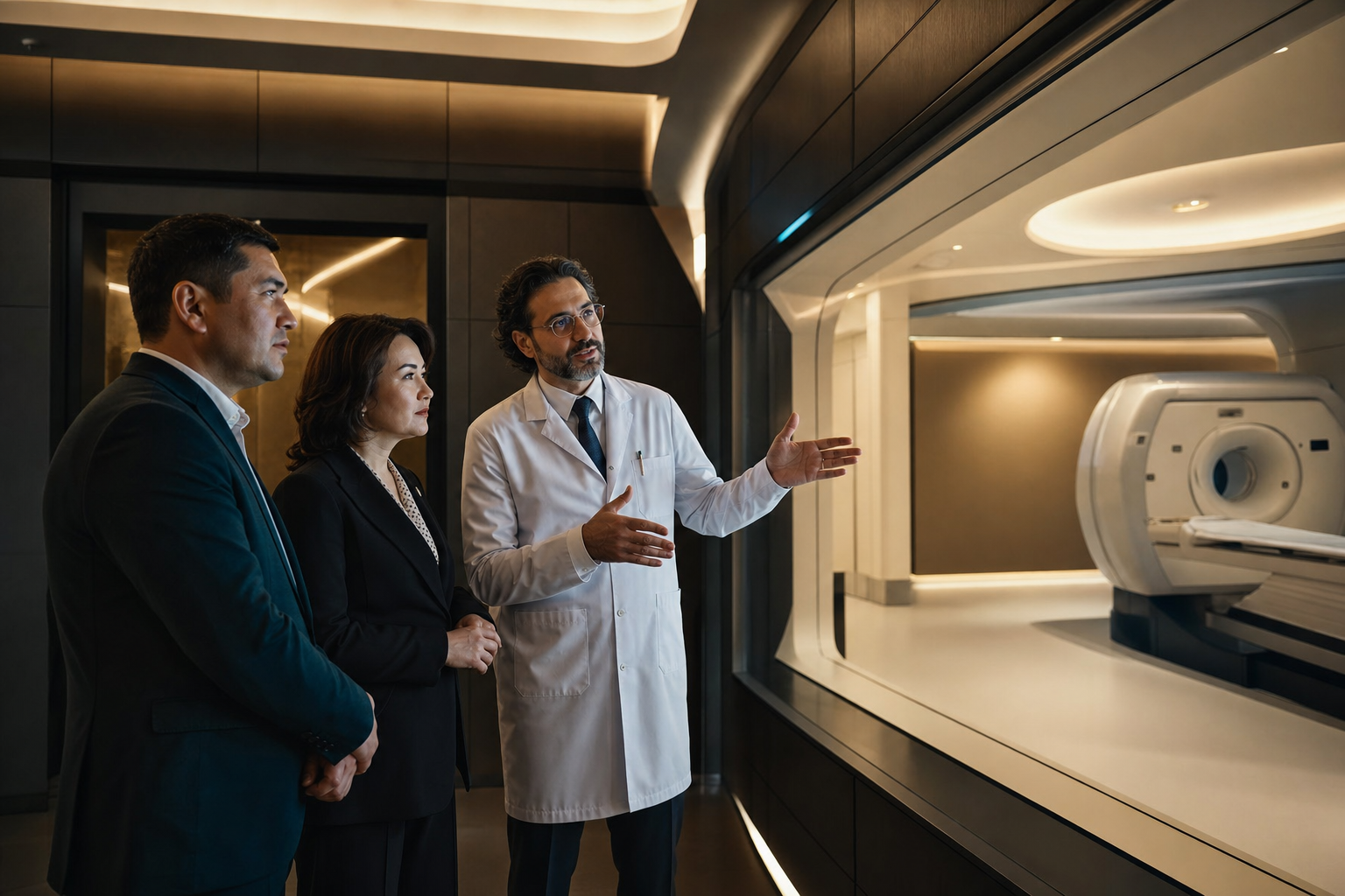 Healthcare executives visiting an advanced clinical facility